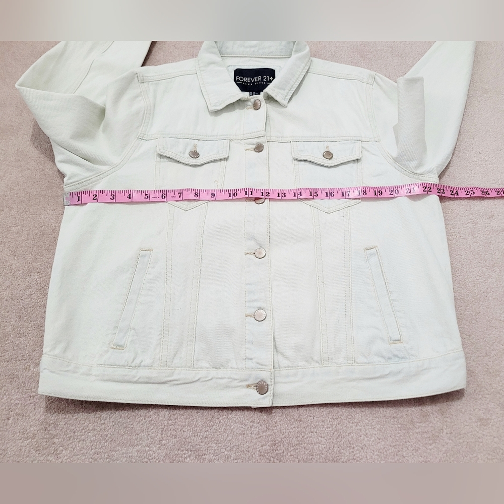 Forever 21+ Acid Wash Denim Jacket Women Plus Size 0X White 100% Cotton Trucker - Picture 7 of 12